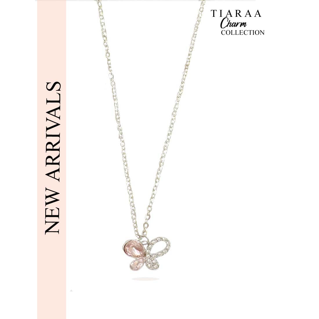 Pink Butterfly Pendant Silver Charm Necklace