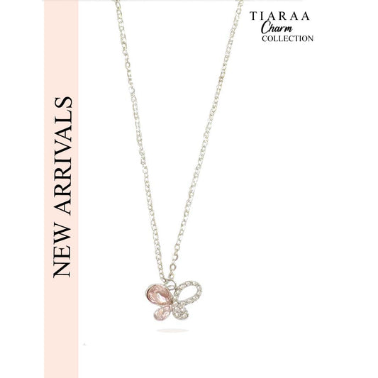 Pink Butterfly Pendant Silver Charm Necklace