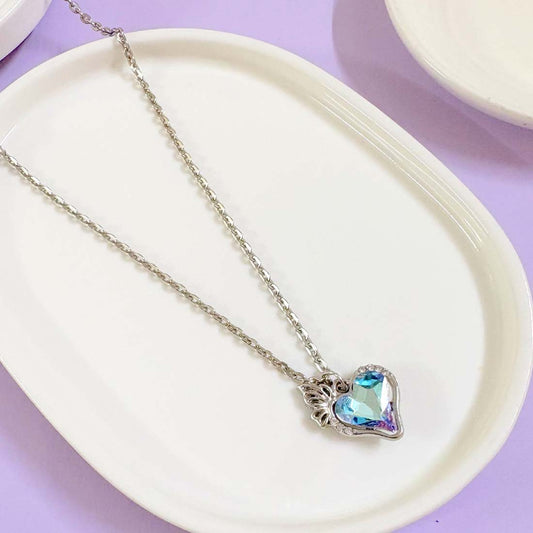 Blue Crystal  Pendant Silver Charm Necklace