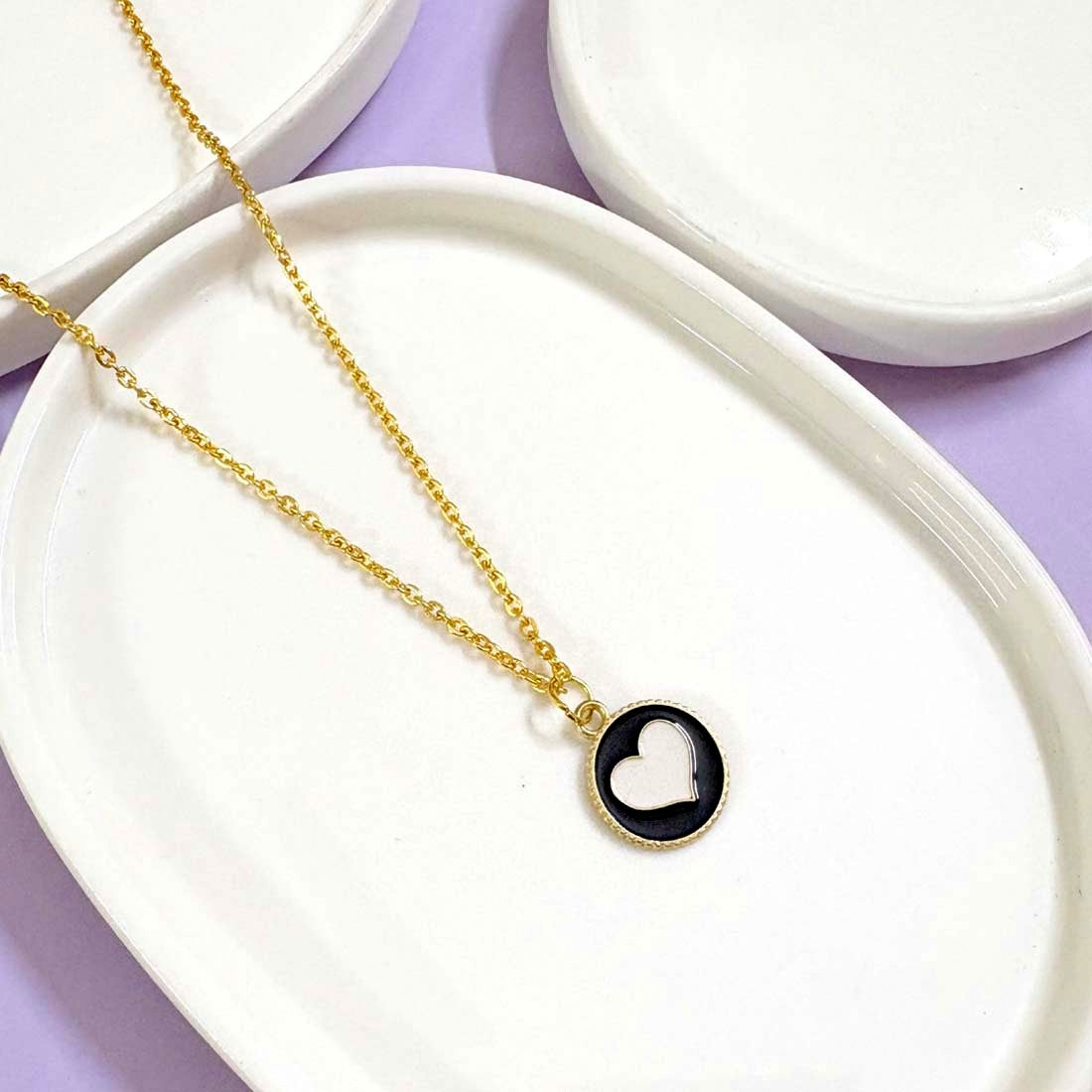 Black & White Heart Chain Charm Pendant