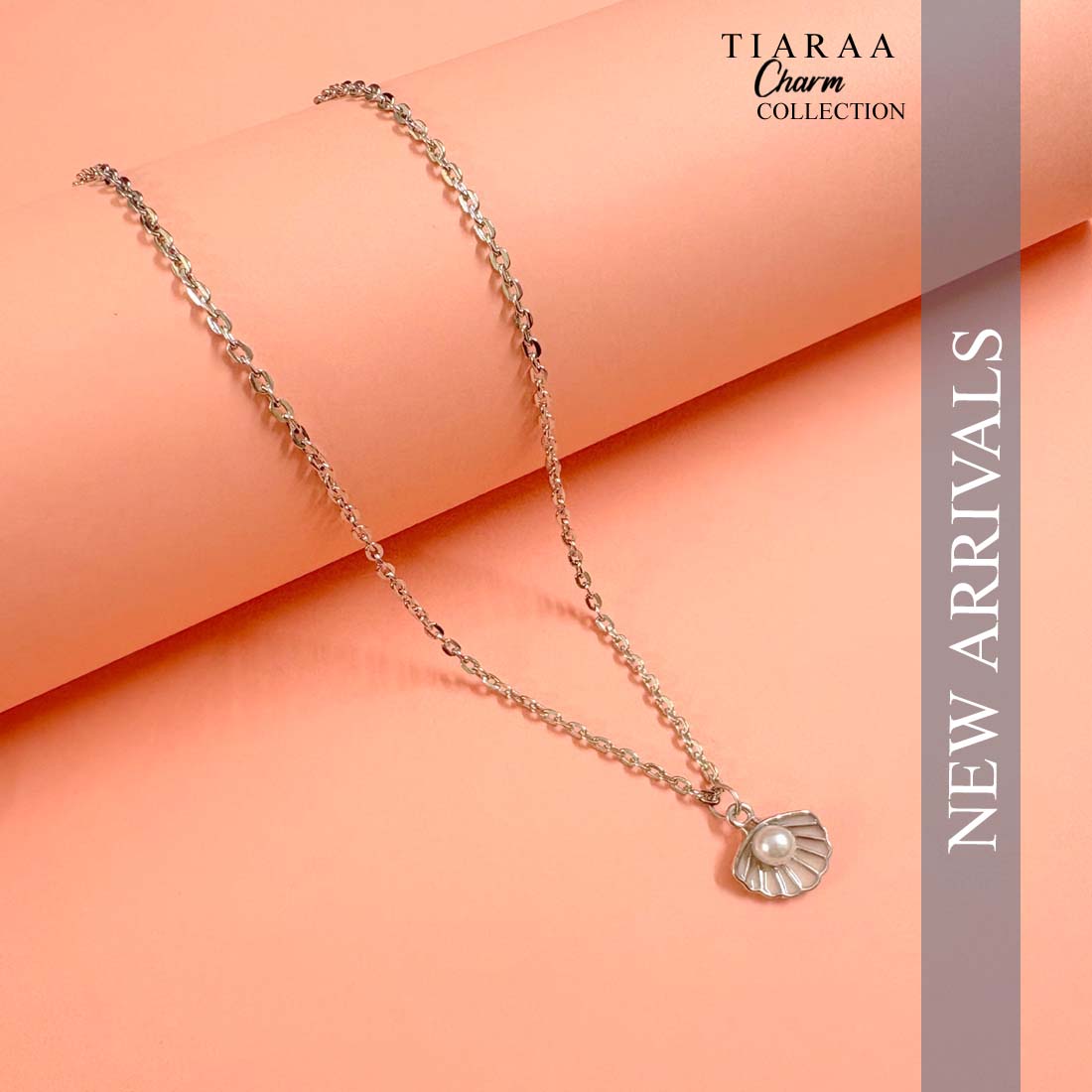 Peach Shell Pearl Silver Charm Necklace