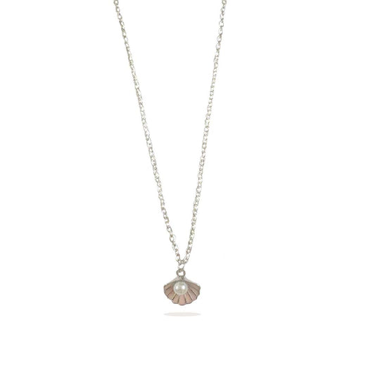 Peach Shell Pearl Silver Charm Necklace