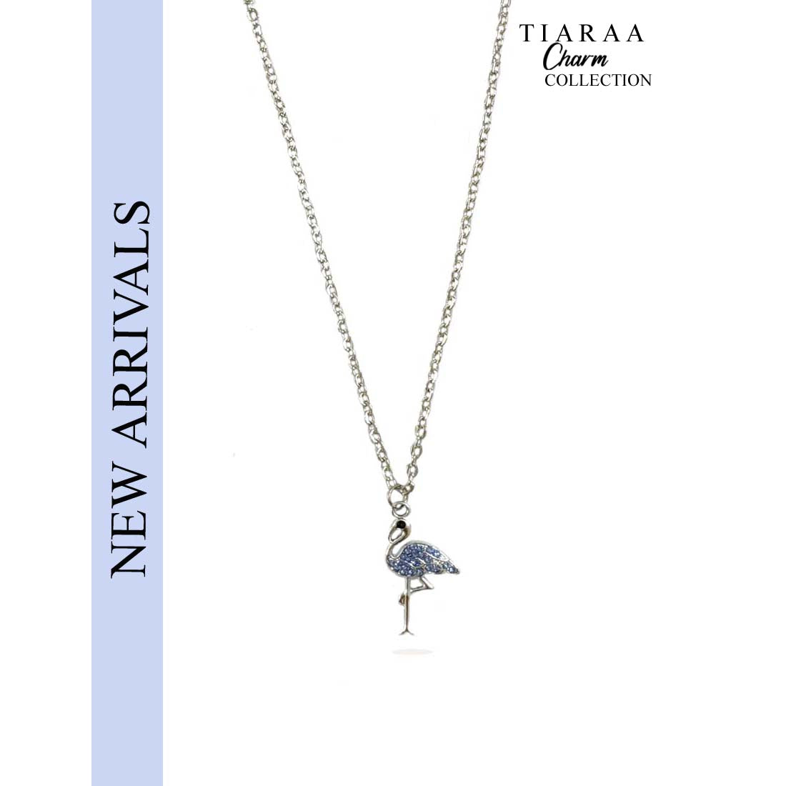 Blue Flamingo Silver Charm Necklace