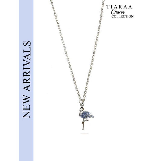 Blue Flamingo Silver Charm Necklace