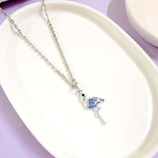 Blue Flamingo Silver Charm Necklace