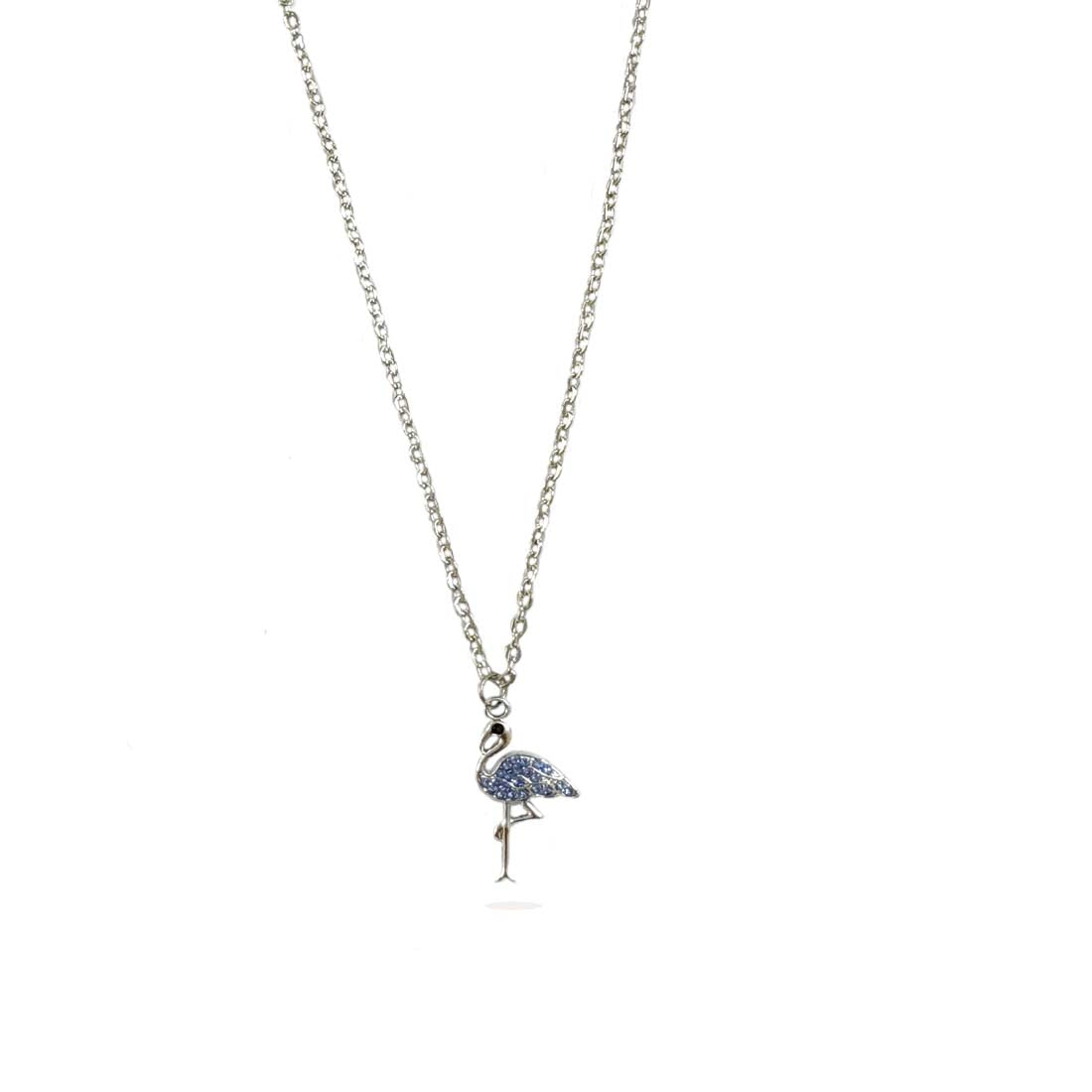 Blue Flamingo Silver Charm Necklace