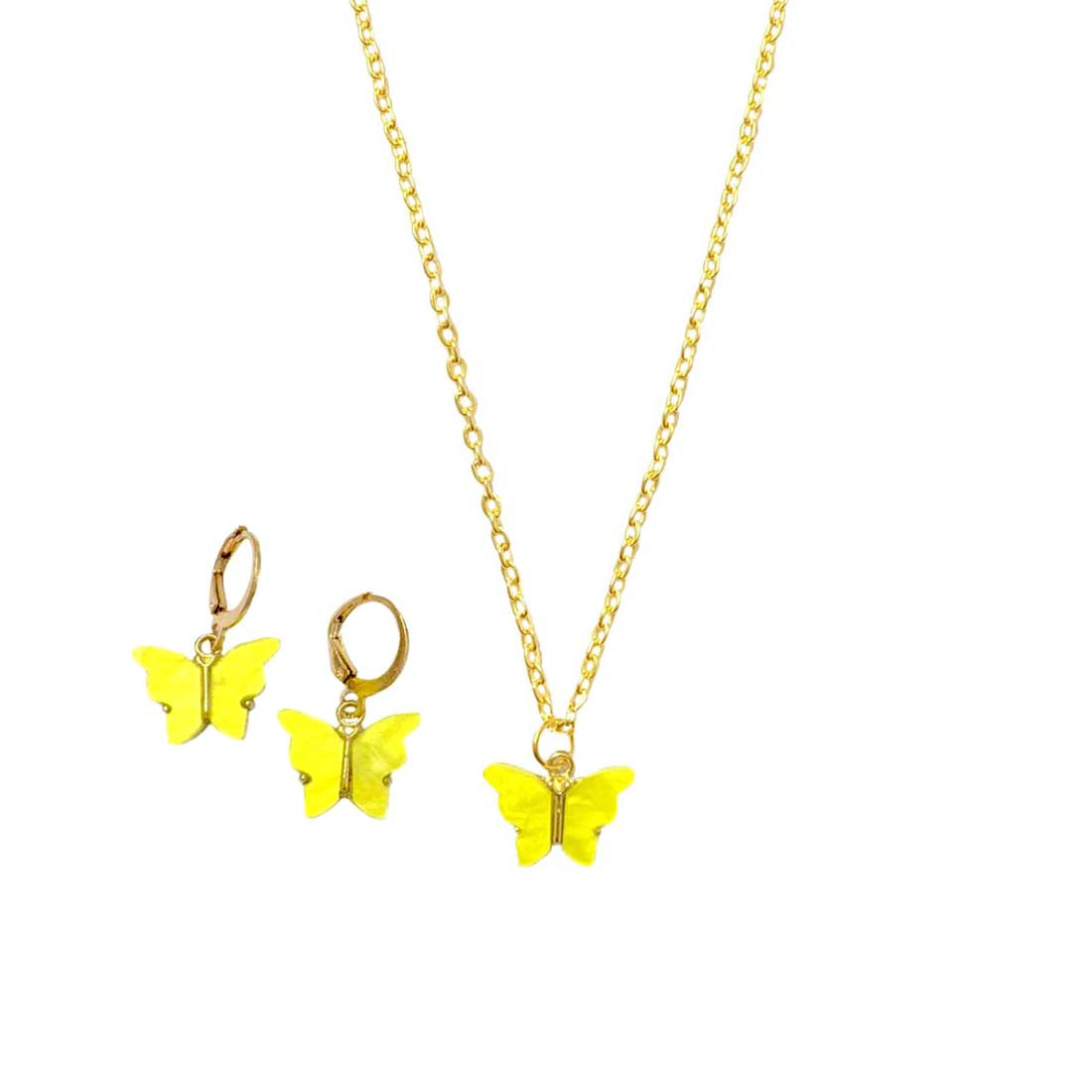Yellow Butterfly Pendant Charm Necklace Set