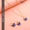 Purple Multi Charm Pendant Earrings Combo Set