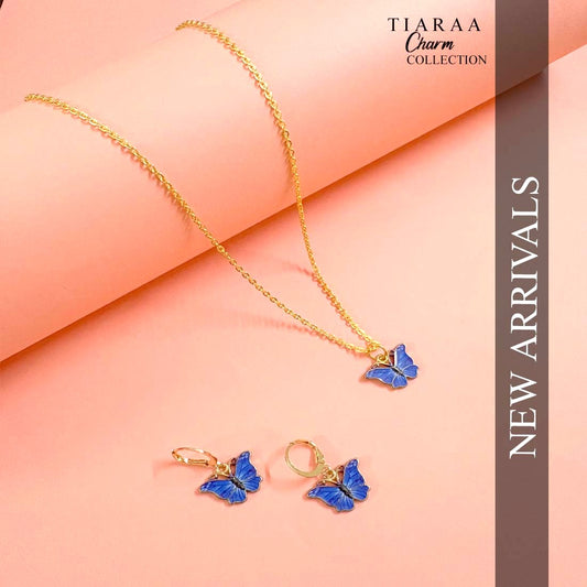 Blue Butterfly Charm Pendant Set