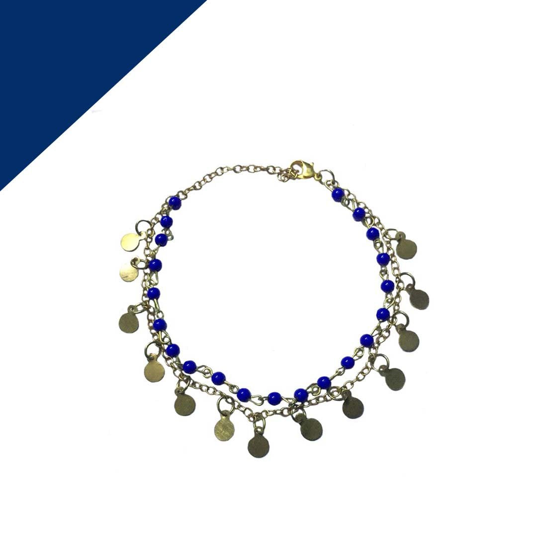 Blue Alloy Beaded Golden Anklet