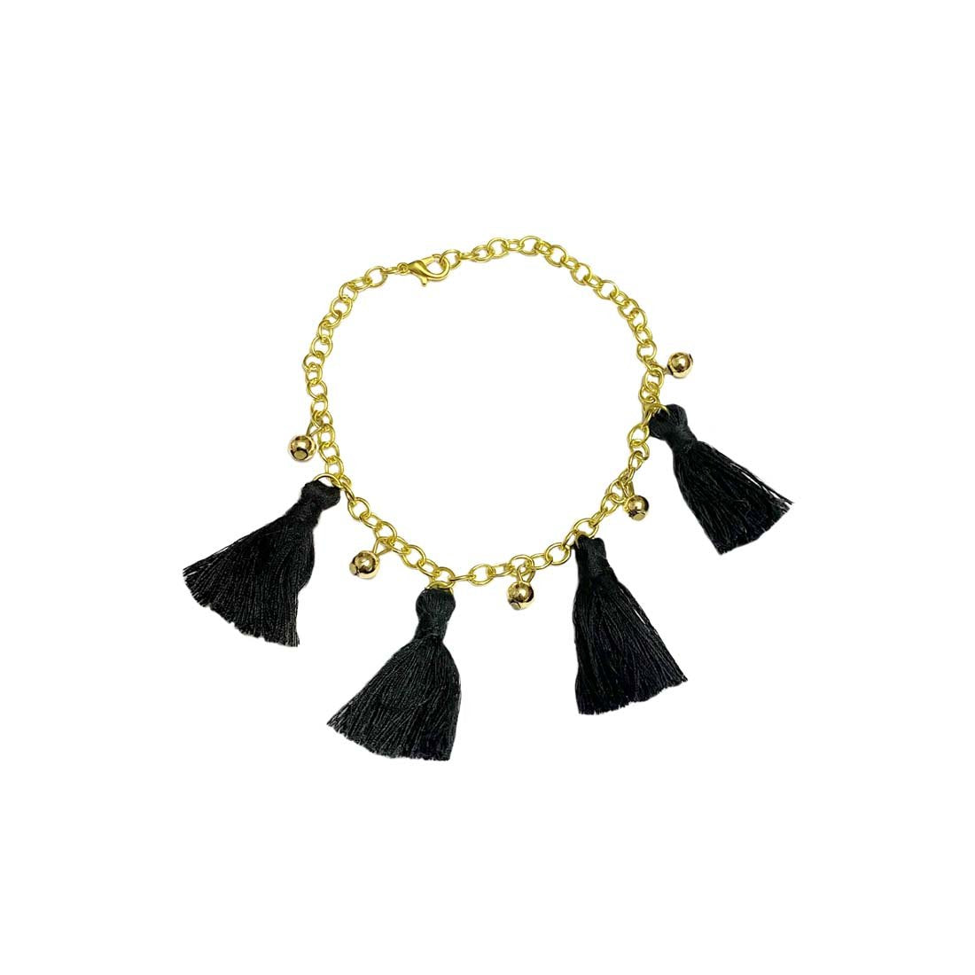 Black Tassel Alloy Gold Tone Bead Anklet