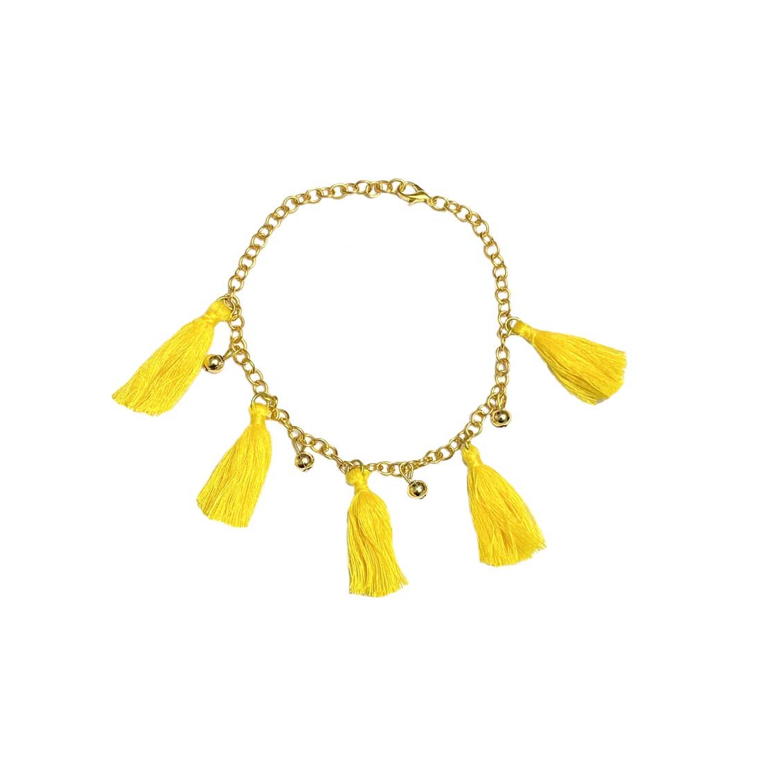 Yellow Tassel Alloy Gold Tone Bead Anklet