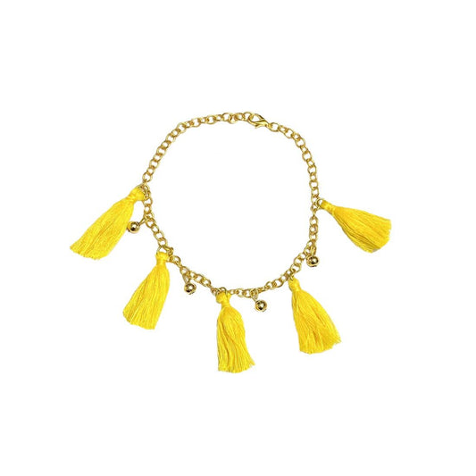 Yellow Tassel Alloy Gold Tone Bead Anklet