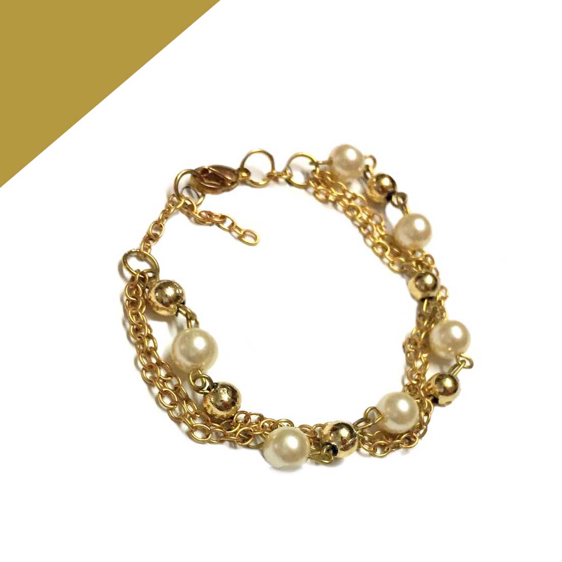 Pearl Heart Gold Tone Beads Charm Bracelet