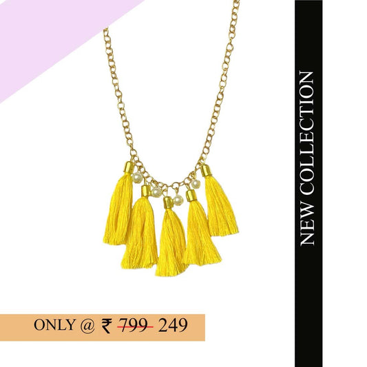 Yellow Tassel Alloy Imitation Pearl Necklace