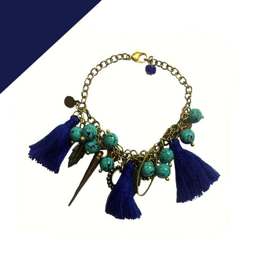 Blue Tassel Boho Chic Beads Charm Bracelet