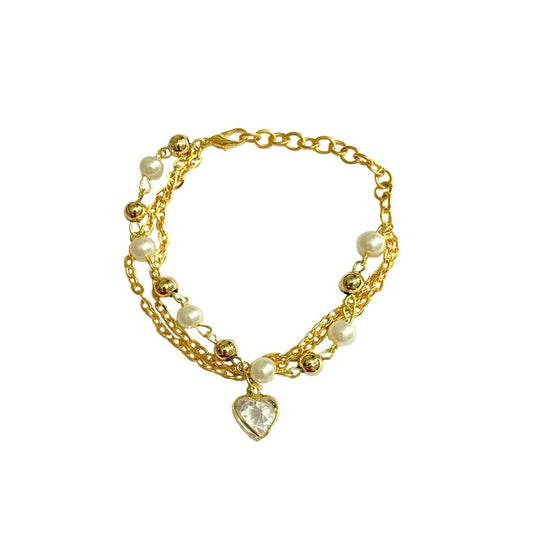 Golden Crystal Heart Chain Charm Bracelet