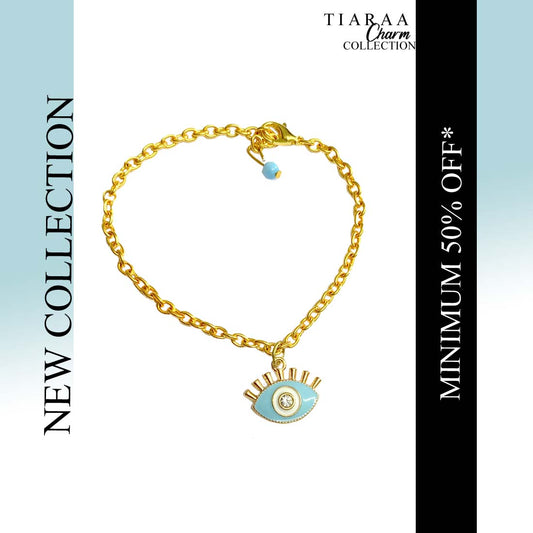 Light Blue Evil Eye Golden Charm Bracelet