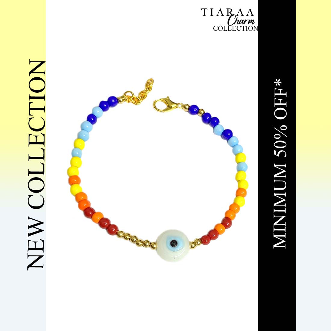 White Evil Eye Multicolor Beads Golden Bracelet – Tiaraa