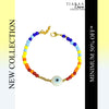 White Evil Eye Multicolor Beads Golden Bracelet