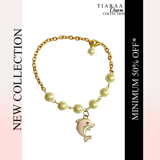 Pink Dolphin Imitation Pearl Charm Bracelet