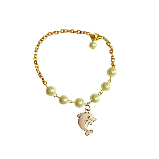 Pink Dolphin Imitation Pearl Charm Bracelet