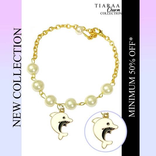 White Dolphin Imitation Pearl Charm Bracelet