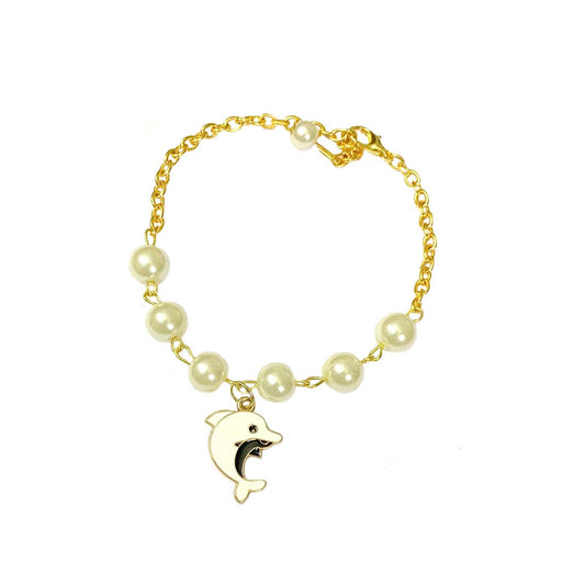 White Dolphin Imitation Pearl Charm Bracelet