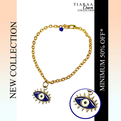 Dark Blue Evil Eye Golden Charm Bracelet