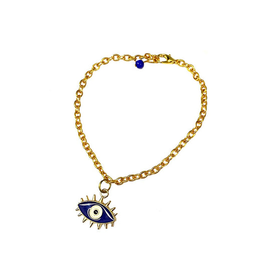 Dark Blue Evil Eye Golden Charm Bracelet