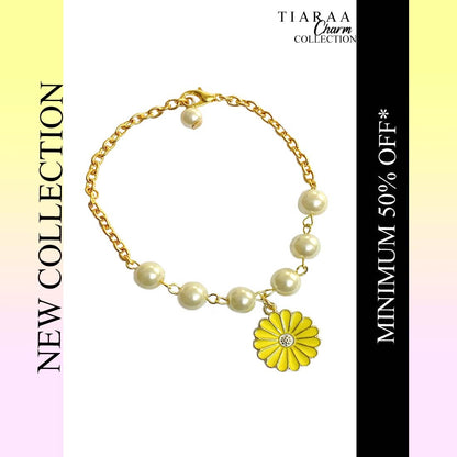 Yellow Daisy Imitation Pearl Charm Bracelet