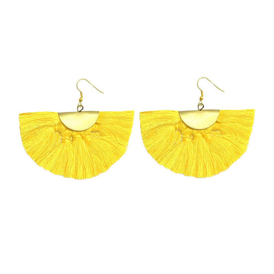Yellow Alloy Tassel Boho Chic Metal Fringe Earrings