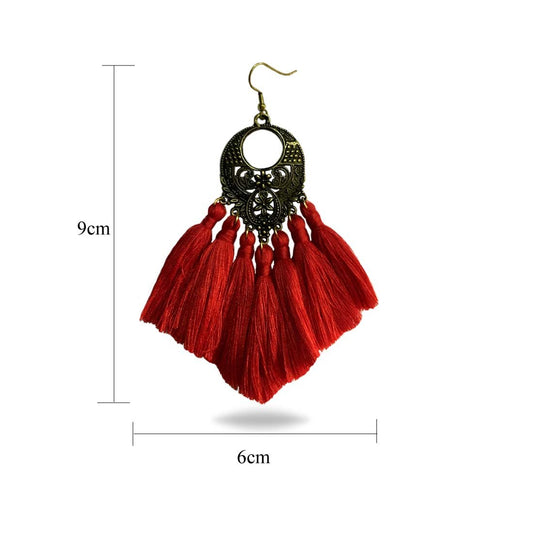 Red Alloy Tassel Boho Chic Earrings