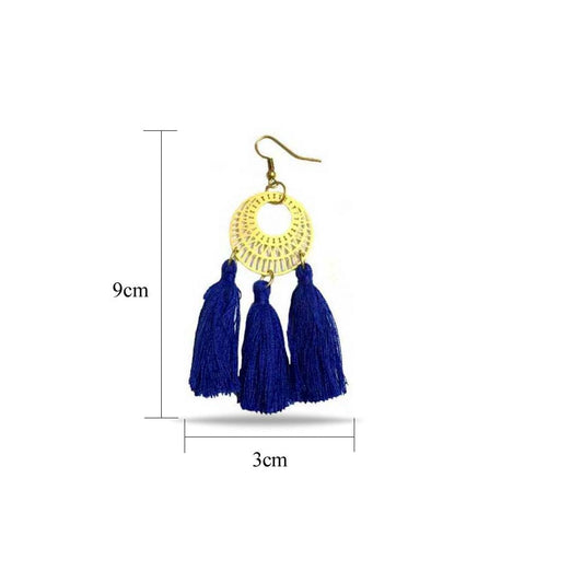 Blue Alloy Tassel Golden Boho Chic Earrings