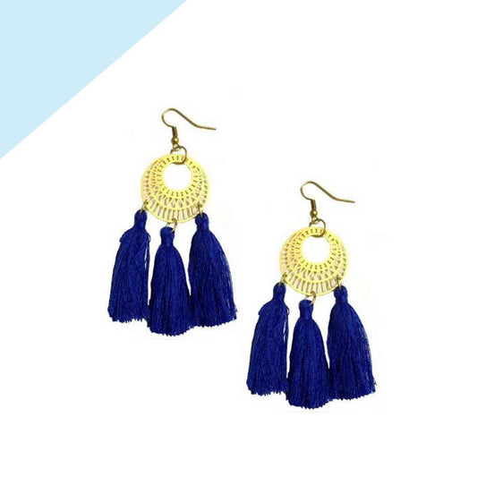 Blue Alloy Tassel Golden Boho Chic Earrings
