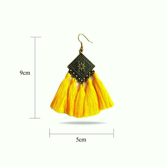 Yellow Alloy Tassel Boho Chic Earrings