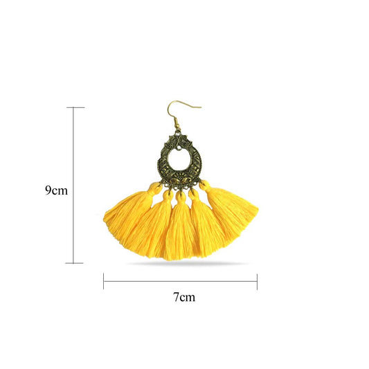 Yellow Alloy Tassel Boho Chic Earrings