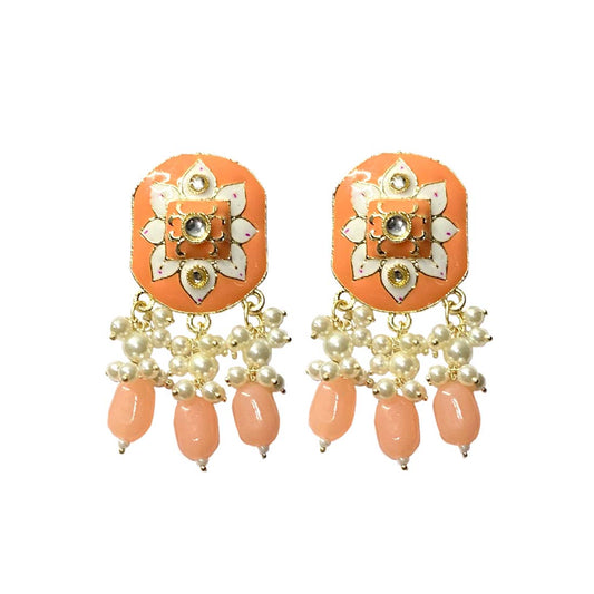 Peach Meena Floral Polki Jhumka