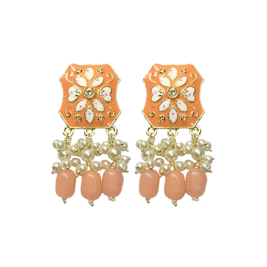 Peach Meena Floral Polki Jhumka