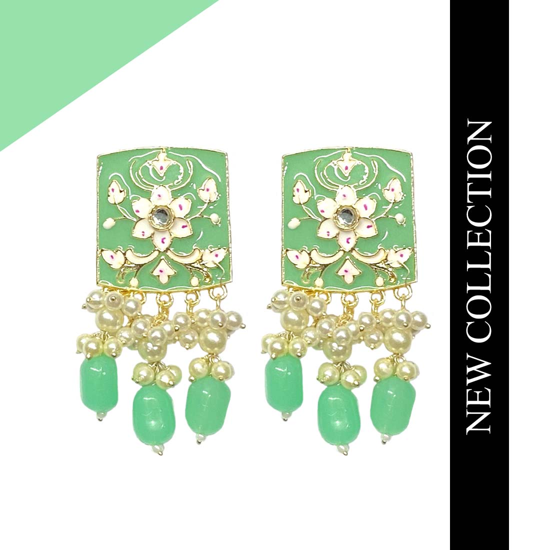 Light Green Meena Kundan Polki Jhumka