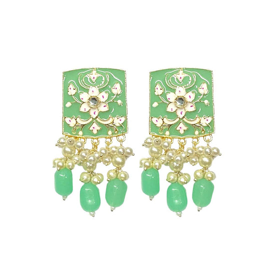 Light Green Meena Kundan Polki Jhumka