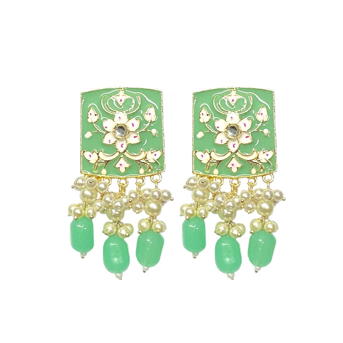 Light Green Meena Kundan Polki Jhumka