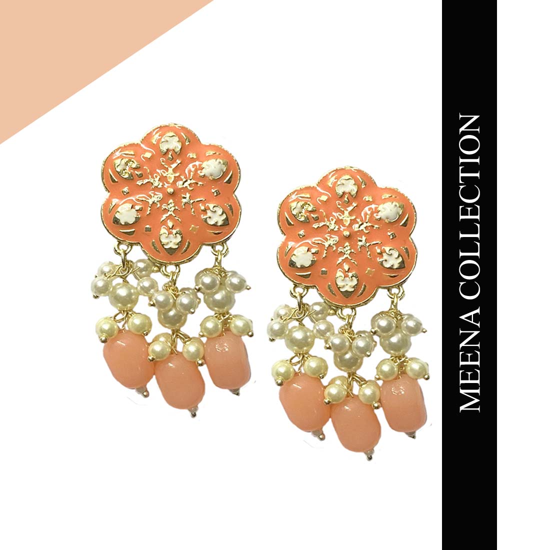 Peach Meena Floral Polki Jhumka