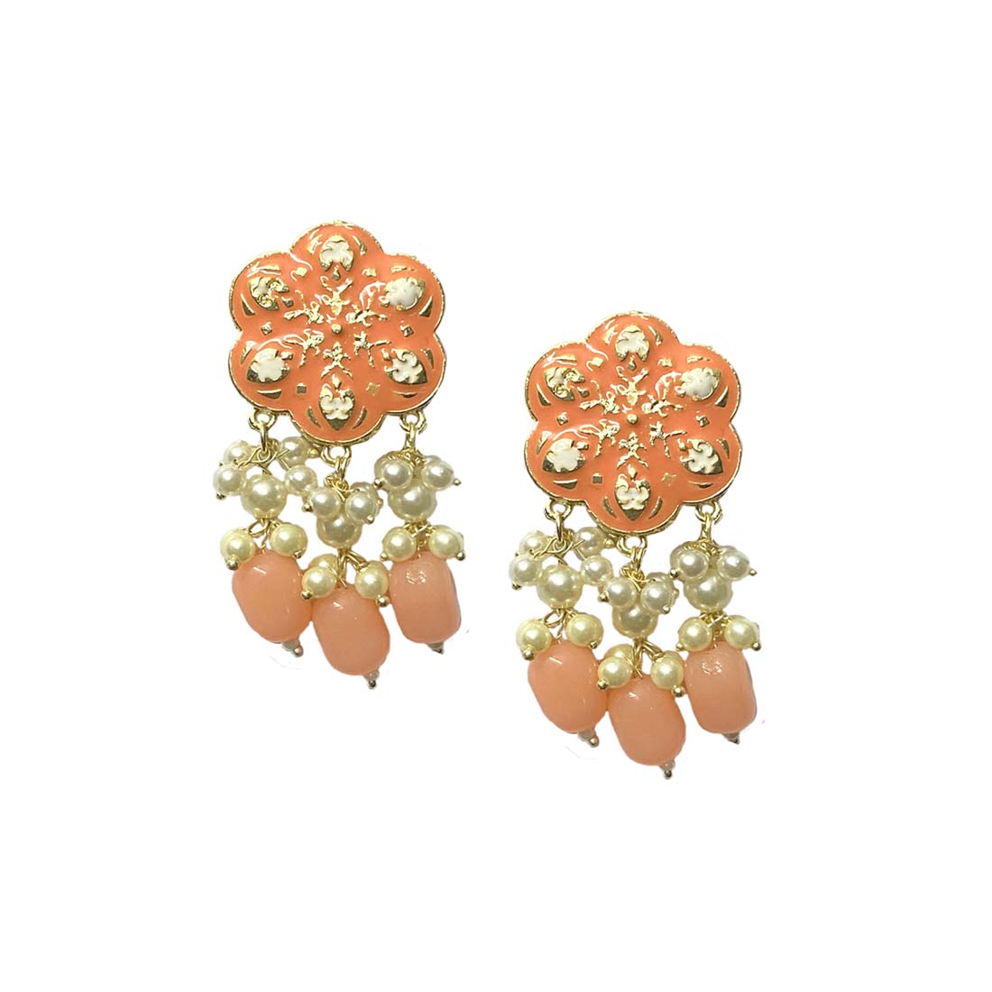 Peach Meena Floral Polki Jhumka