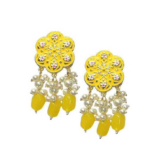 Yellow Meena Kundan Polki Jhumka