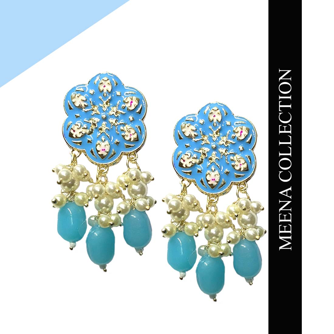 Light Blue Meena Floral Kundan Polki Jhumka