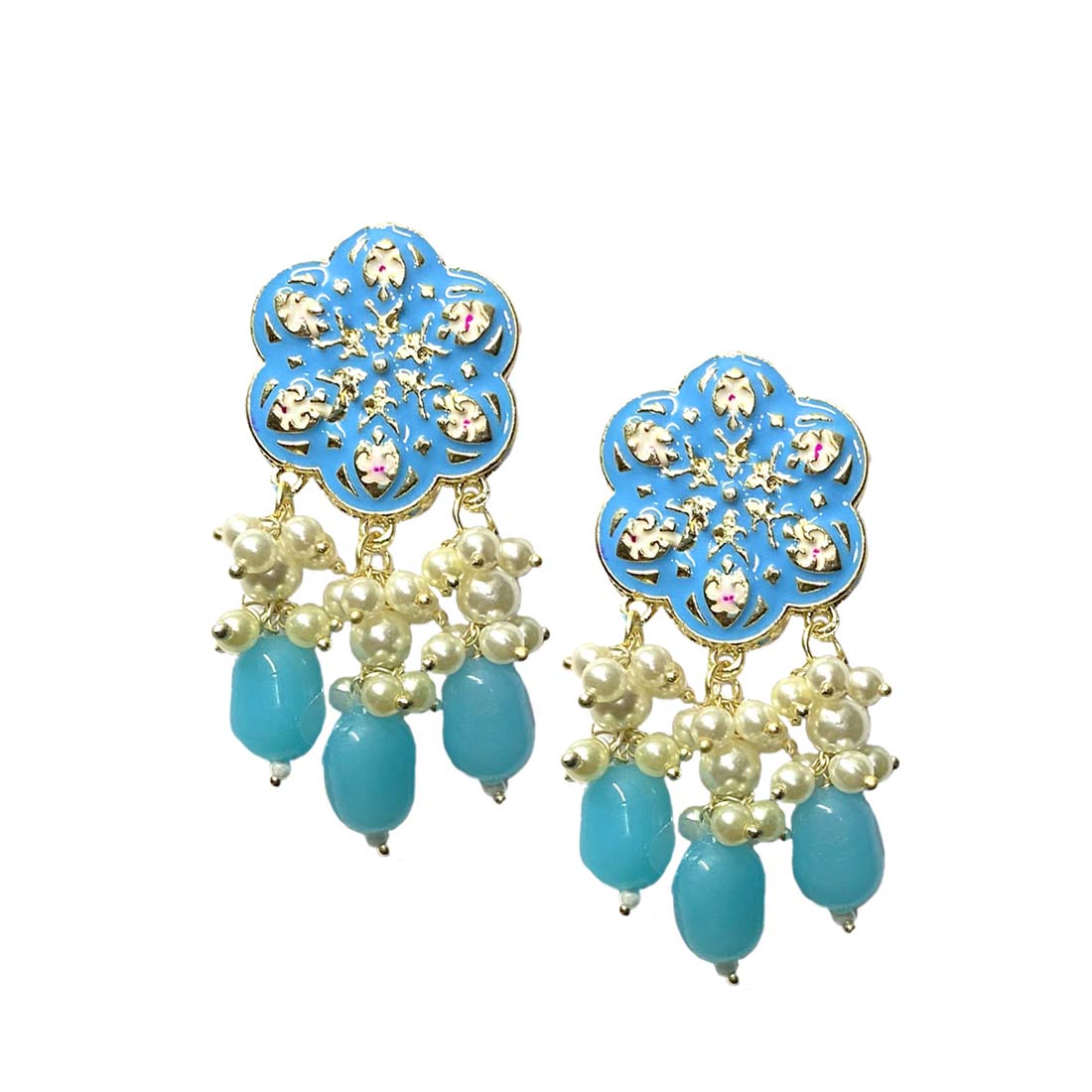 Light Blue Meena Floral Kundan Polki Jhumka