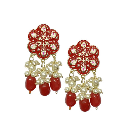 Red Meena Floral Polki Jhumka