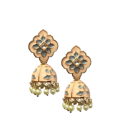 Peach Grey Meena Floral Polki Jhumka