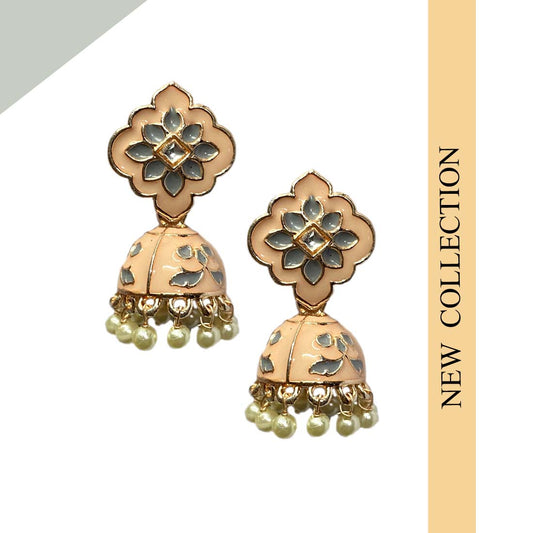 Peach Grey Meena Floral Polki Jhumka